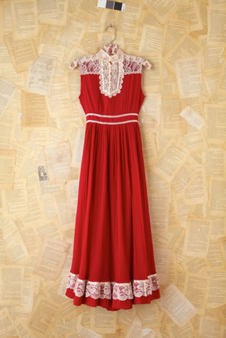Free People Vintage Crinkly Red Maxi Dress in Vintage-Dresses