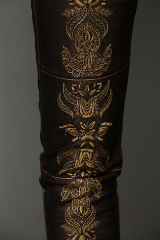 Embroidered Vegan Leather Pant