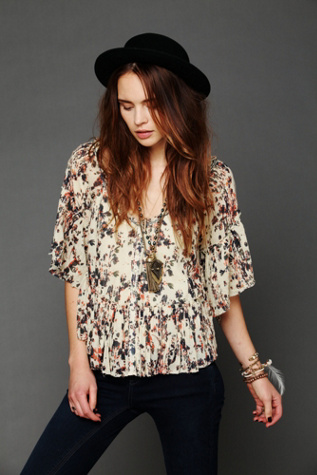 Gauzy Printed Cape Top