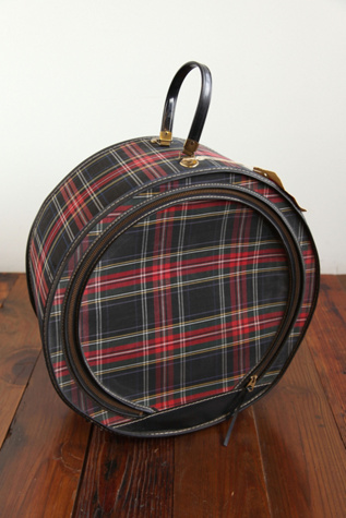 Vintage Round Plaid Suitcase