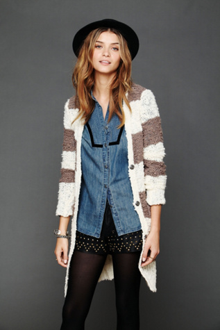 Free People Rugby Stripe Long Cardigan in knit-sweaters