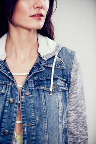 Knit Hooded Denim Jacket