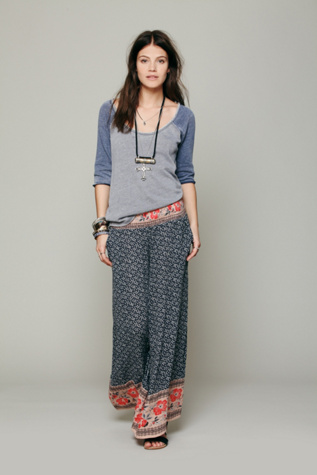 Border Print Smocked Wideleg