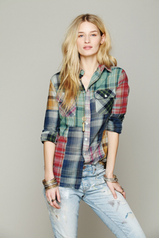 Hi Low Patched Plaid Shirt in sale-new-sale