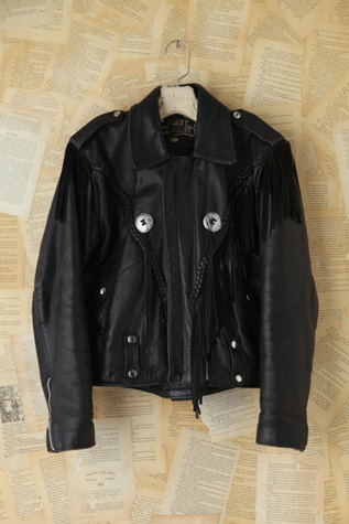 Free People Vintage Black Leather Fringe Jacket in vintage-jackets