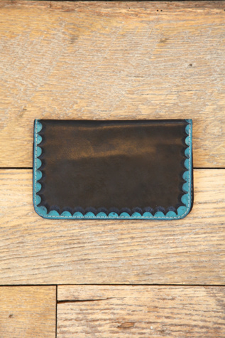 Vintage Blue Scalloped Leather Wallet in bags