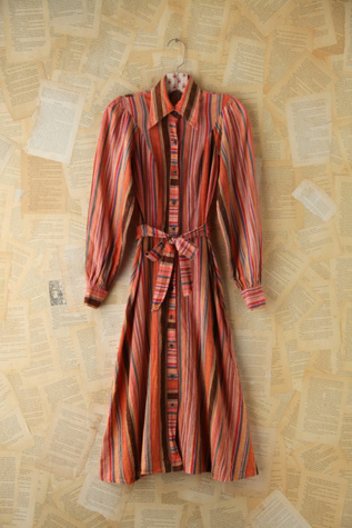 Free People Vintage Multicolor Striped Buttonfront Dress in Vintage-Dresses