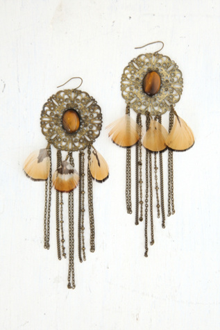 Vintage Metal Fringe and Feather Earrings