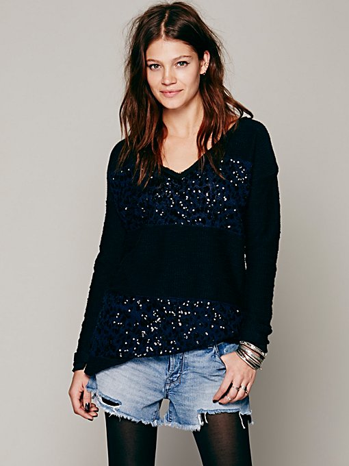 Free People Sequin Rugby Stripe Pullover