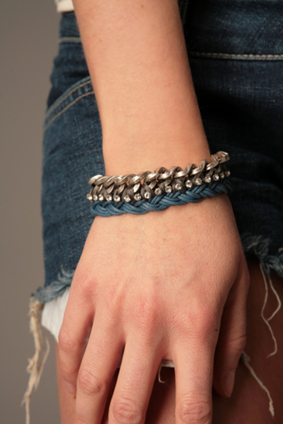 Chain Leather Gem Bracelet